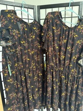Terra & Sky Black Floral Midi Dress with Yellow & Pink Accents 2 Dresses 2x & 3x
